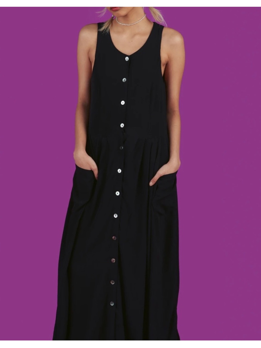 UNIF Lone Black Sleeveless Button-Front Maxi Dress Size XL